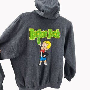 Richie Rich Large Oversize Pullover Hoodie Character Print Kangaroo Pocket Gray